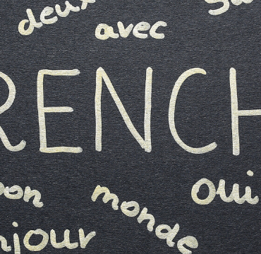 Black chalkboard with different commonly used French words