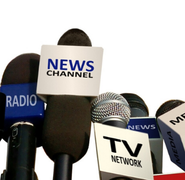 Microphones with press, TV, radio and news titled on the front