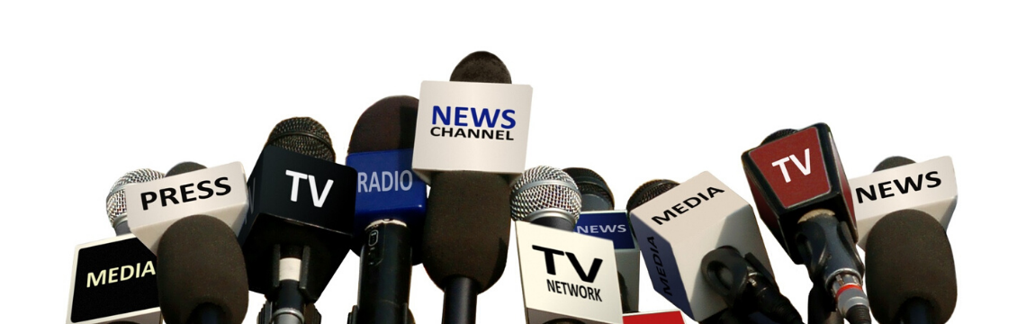 Microphones with press, TV, radio and news titled on the front