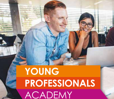 Young Professionals Academy logo with male and female student smiling in the background