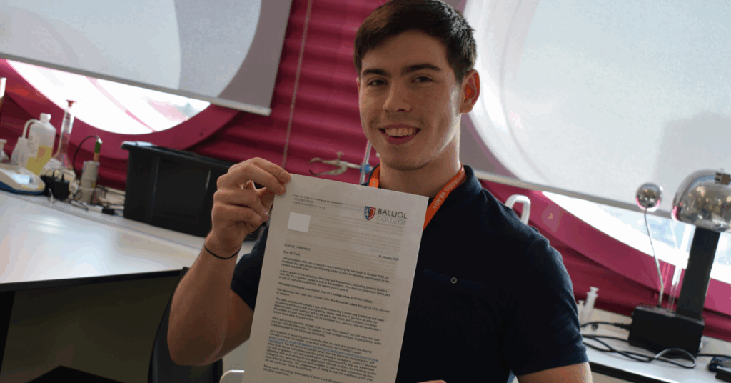 Louie pictured with his University of Oxford offer letter