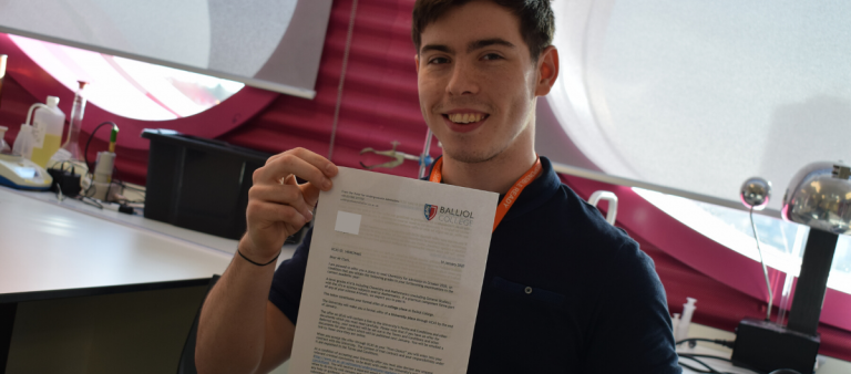 Louie pictured with his University of Oxford offer letter