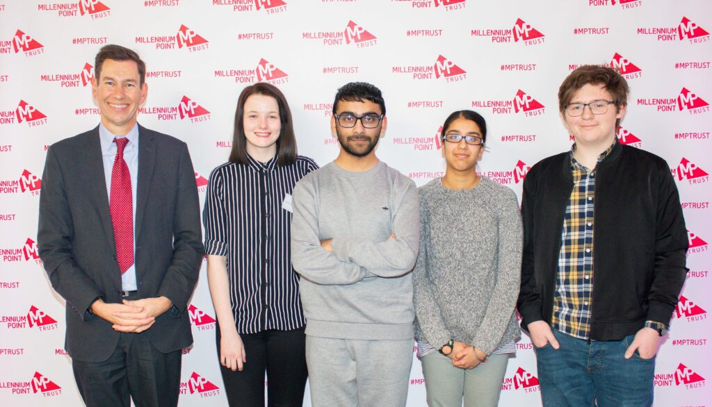 Principal Dr Matt Lamb pictured with female and male students at the Millenium Point