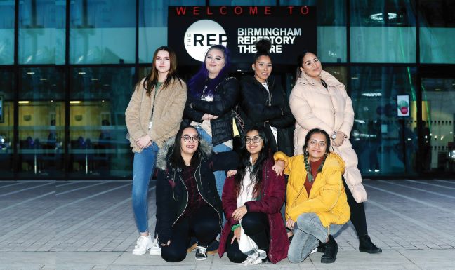 Group of female students pictured outside Birmingham Repertory Theatre