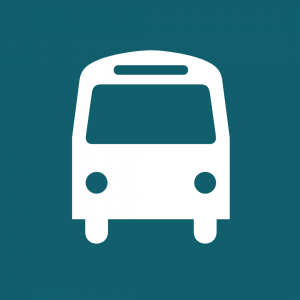 Free Travel icon showing white bus on blue background