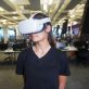 Female student wearing a virtual reality headset