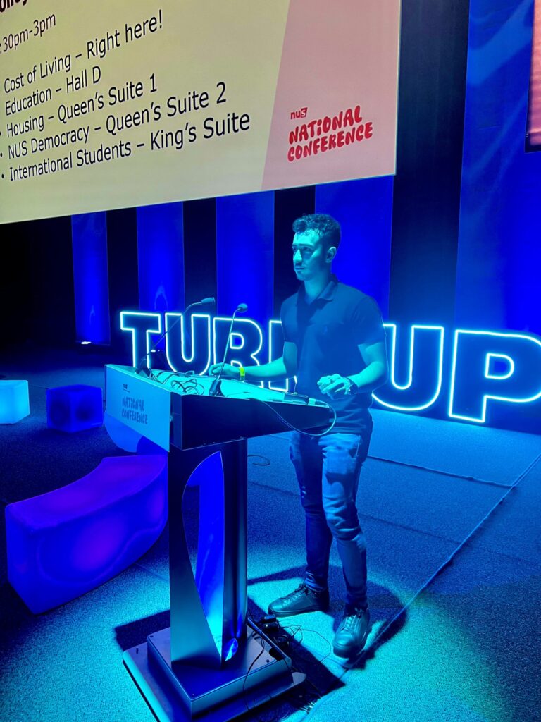 Politics student speaking at NUS conference