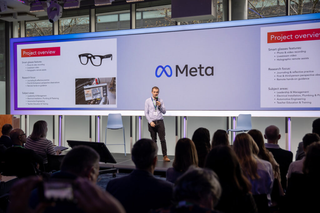 Fab Lab's Ben Haddock speaking on stage at the Meta Summit