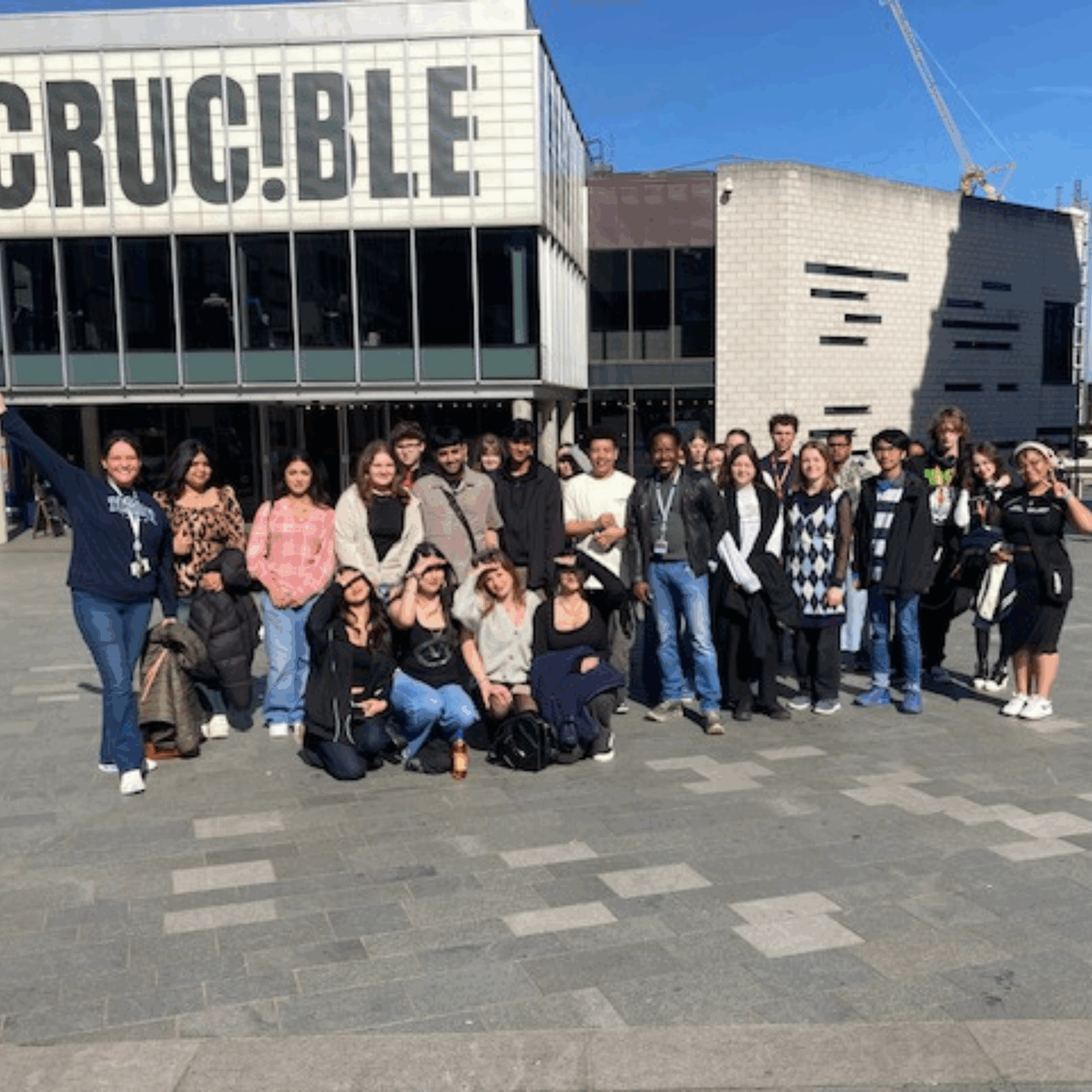 Literature students outside The Crucible Theatre
