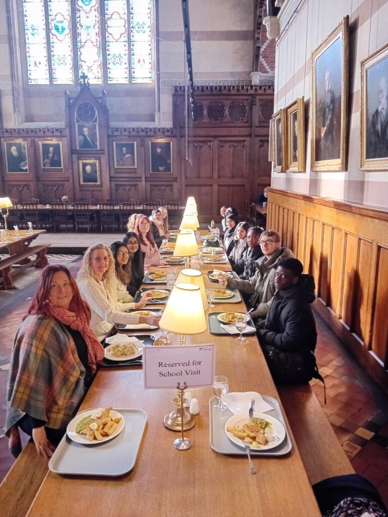 Students dining in the historic hall at Oxford University