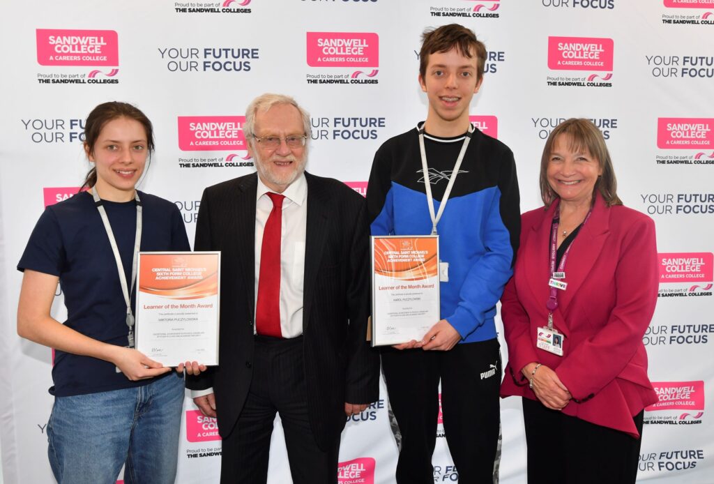 Learner of the Month award recipients with Lord Spellar and Principal