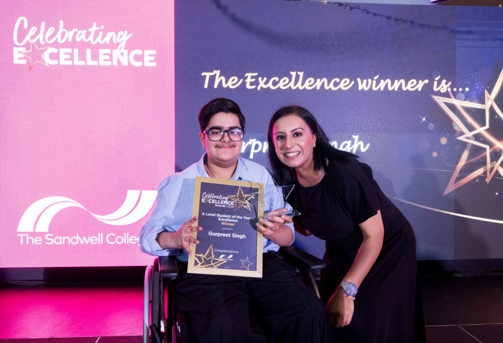 Gurpreet presented with his Celebrating Excellence award by Campus Principal Navjot Kaur